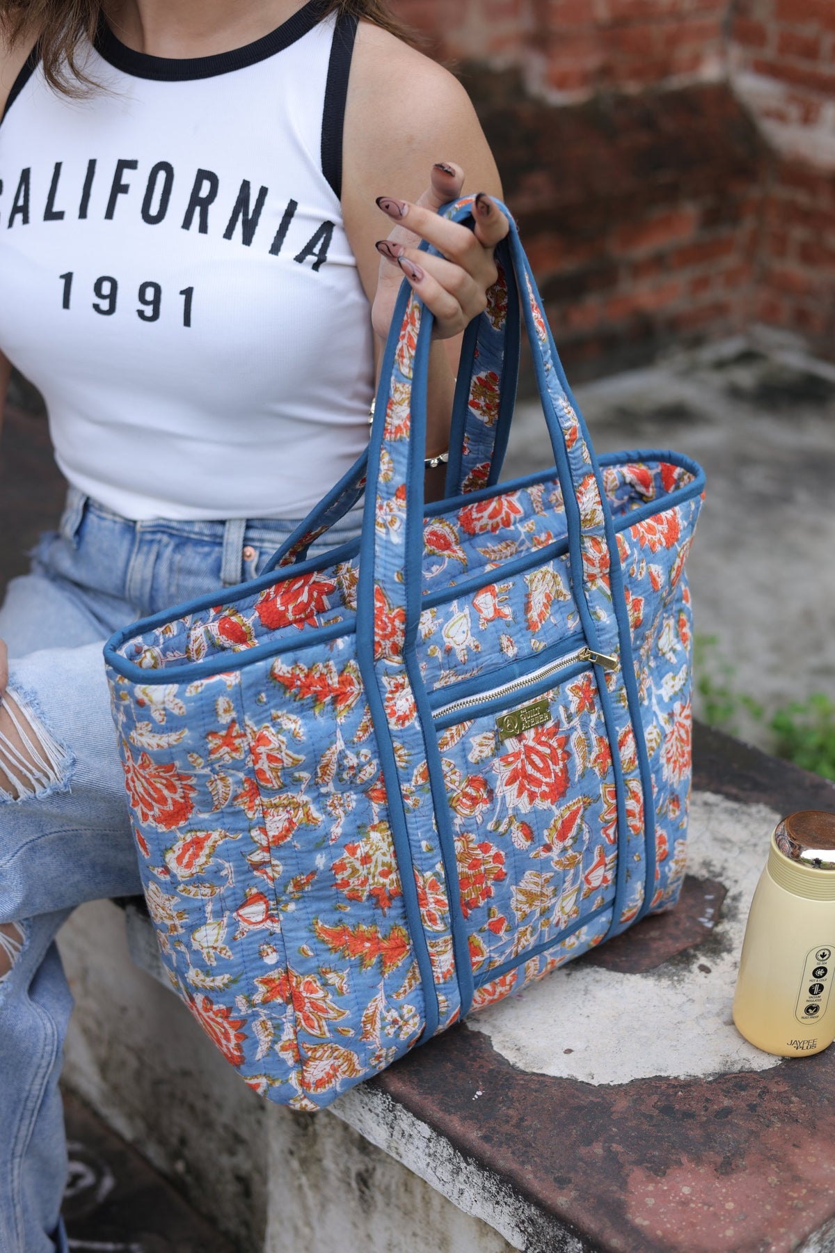 Kesariya Aasman Tote Bag — detail
