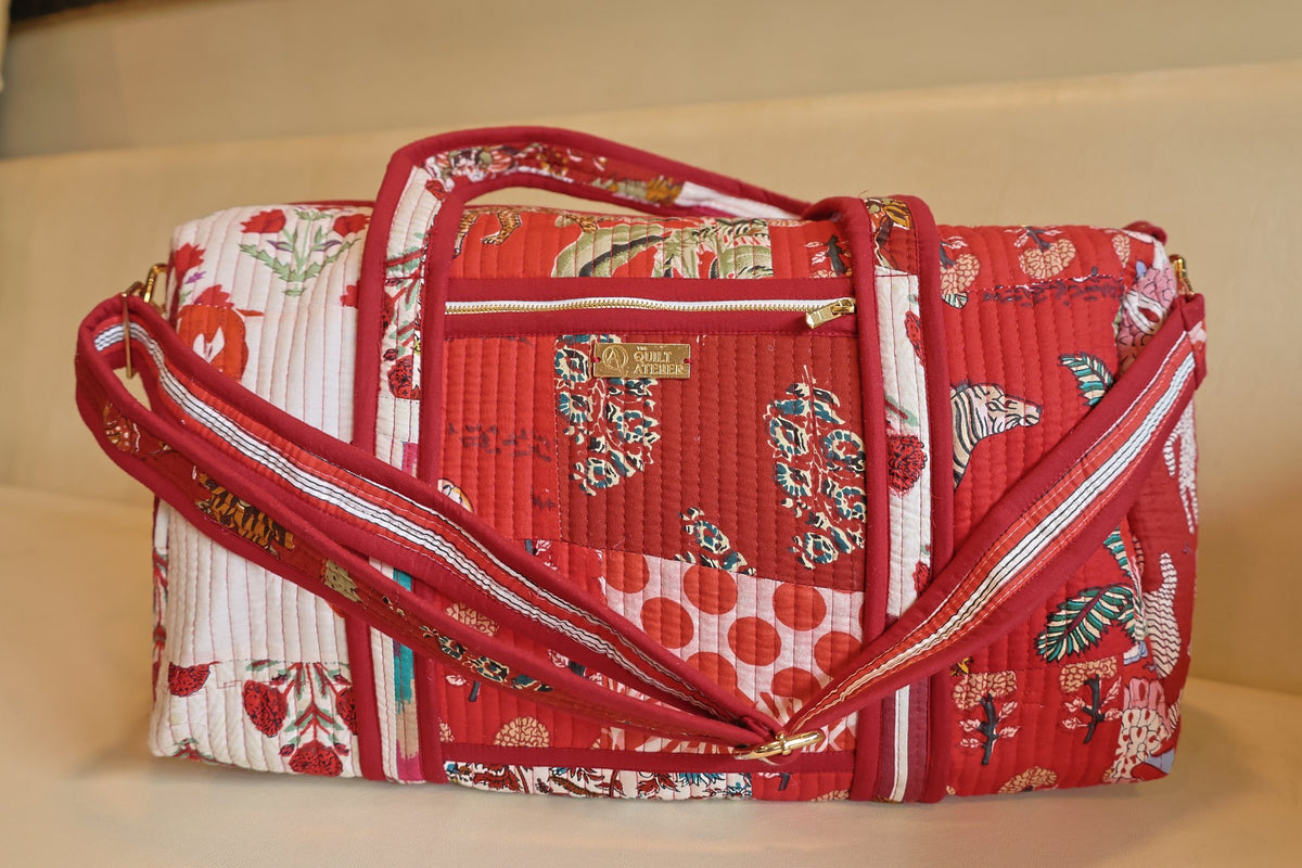 Surkh Safar Duffle Bag — hand block printed quilted bag