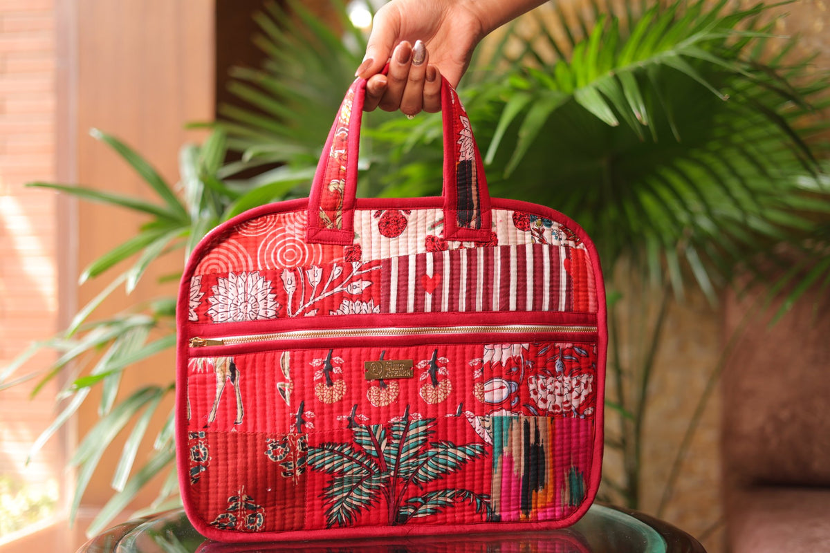 Surkh Safar Laptop Bag — hand block printed quilted bag